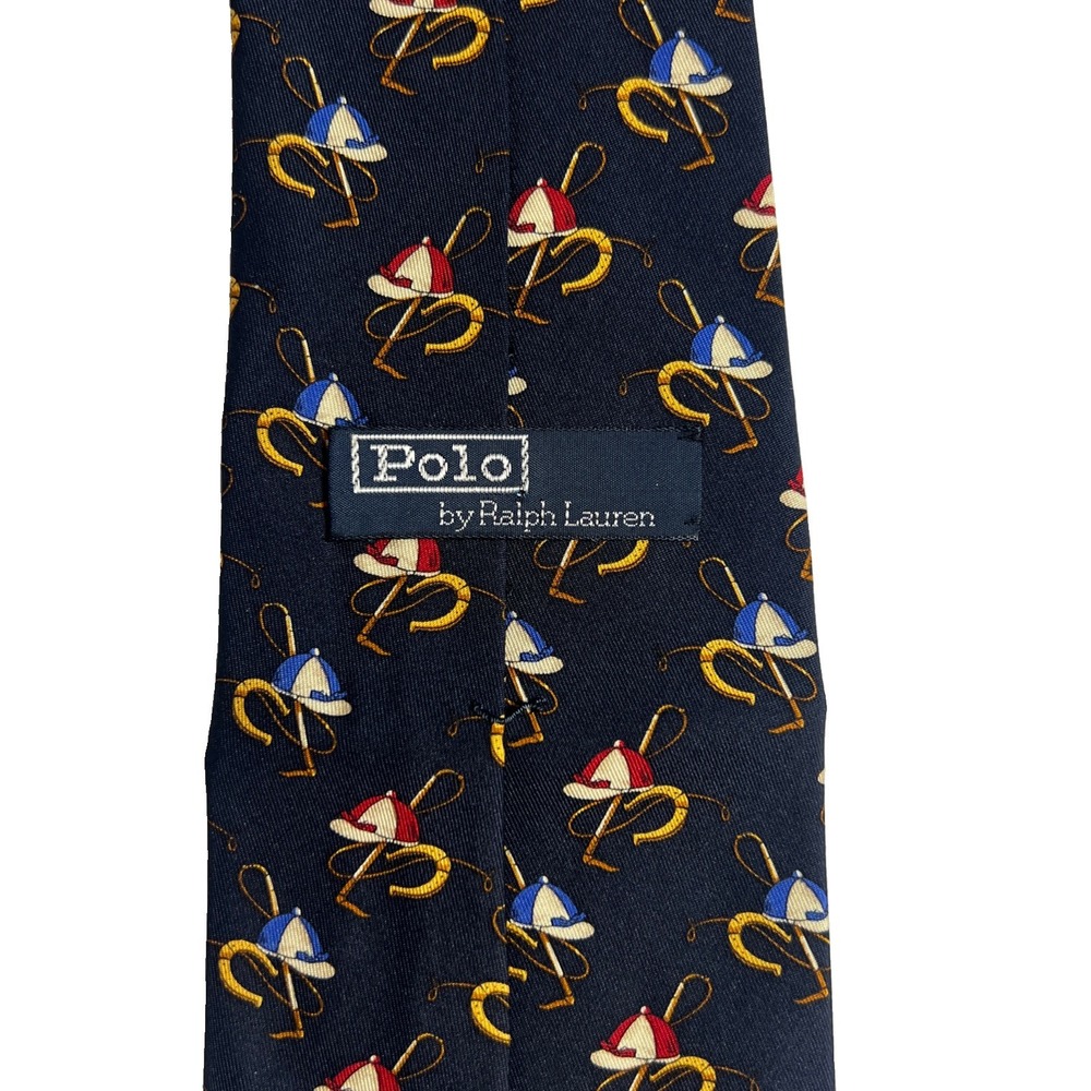 Polo By Ralph Lauren Neck Tie Mens Navy Silk Equestrian Horse Jockey USA-Vintage